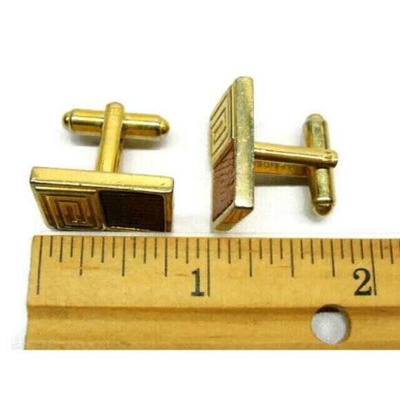 Gold Tone Cufflinks Lizard Leather Inserts Speidel Vintage Cuff Links Tux Shirt - Picture 7 of 11